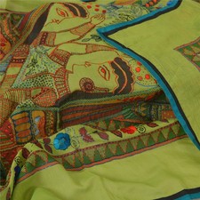 Sanskriti New Green Dupatta Hand Embroidered Kantha Stole Chanderi Silk Hijab
