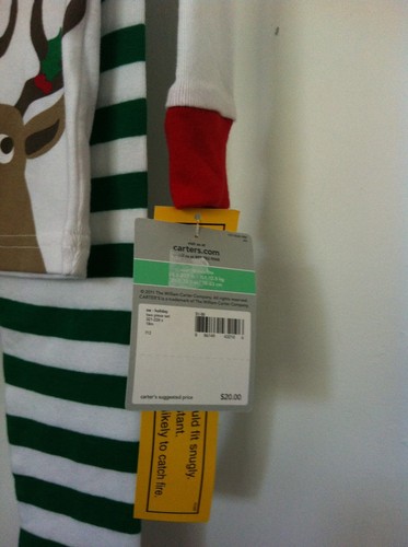Carter's 2 Piece Pajamas White w Red Trim Reindeer Stripe Pants LS Size 18M NWT - Picture 3 of 6