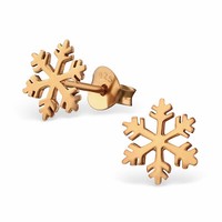 Rosegold Ohrringe 925 Silber - Schneflocke Winter Ohrstecker Weihnachten Schmuck