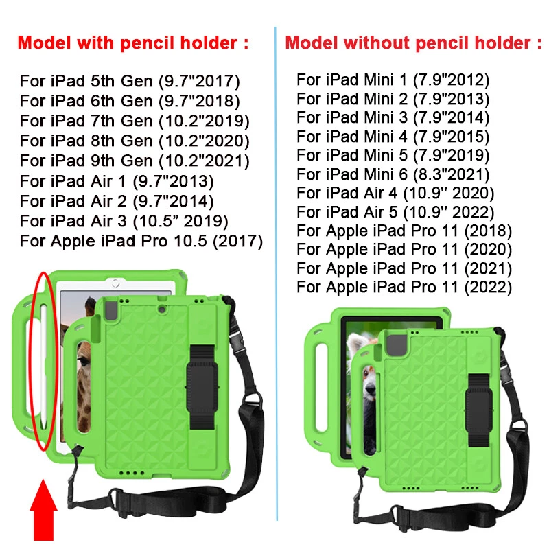 Kids Shockproof Case Cover For iPad 5th 6th 7th 8th 9th Gen Air W/Shoulder Strap - Image 2 of 4