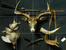hunting trophies deer head mount grouse riffle ceramic tile mural backsplash