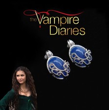 “The Vampire Diaries” Katherine Pierce, Silver, Blue Lapis, Cameo, Stud Earrings