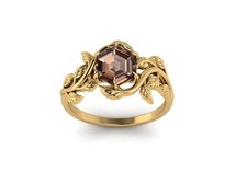 Leaf Hexagon Cut Smoky Quartz Ring Sterling Silver925Yellow Gold Engagement Ring