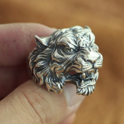 Handmade 925 Sterling Silver Tiger Ring Mens Biker Punk Animal Ring Ta130d 4px Ebay