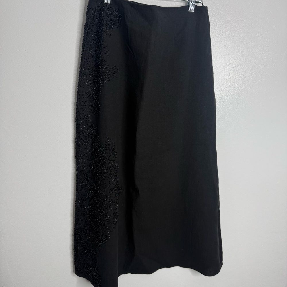 NWT Massimo Dutti Black Linen Blend Skirt With Embroidery Beads Size Small thumbnail 5
