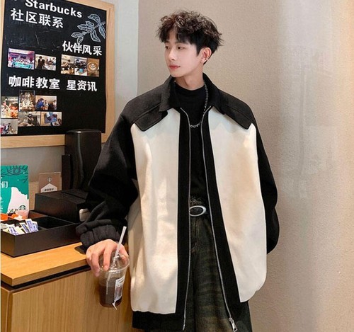 Men's Fashion Winter Lapel Long Sleeve Loose Color Matching Jackets ...