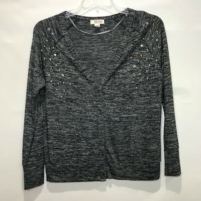 Route 66 Women's Cardigan sz M Sweater Studs Top Dk. Gray / Black Light Soft