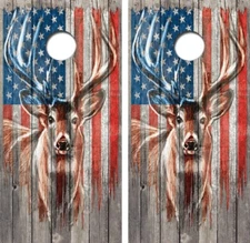 American Flag Deer Cornhole Board Wrap LAMINATED Decal Vinyl Sticker #4560