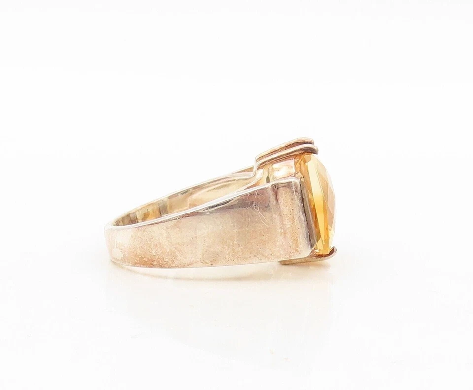 925 Sterling Silver Vintage Ring Rectangle Citrine & Smoky Quartz  Sz 8  RG30434 - Image 4 of 4