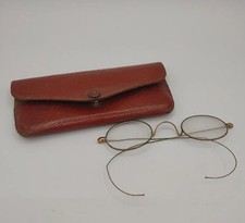 Antique spectacles Gandhi style Round Eyeglass Wire Frames case patina STAR mark