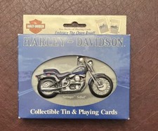 2001 Harley Davidson 2 Decks Playing Cards Sealed In Tin Collectible With Box