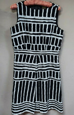Taylor Women Small Black White Mixed Stripe Cotton Sleeveless Dress Lined Casual