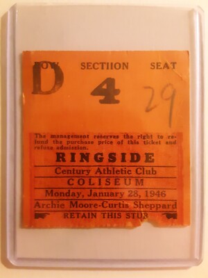 Archie Moore vs Curtis Sheppard Boxing Ticket RARE 1946