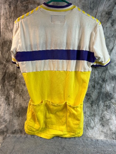 Vintage DESCENTE Cycling Bicycle Jersey Short Sleeve JAPAN Yellow Purple Large - Picture 5 of 9