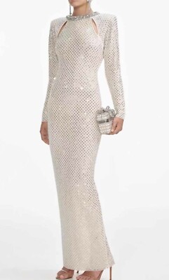 self portrait CREAM RHINESTONE DIAMANTE TRIM MAXI DRESS $870 (UK 8, US 4) |  eBay