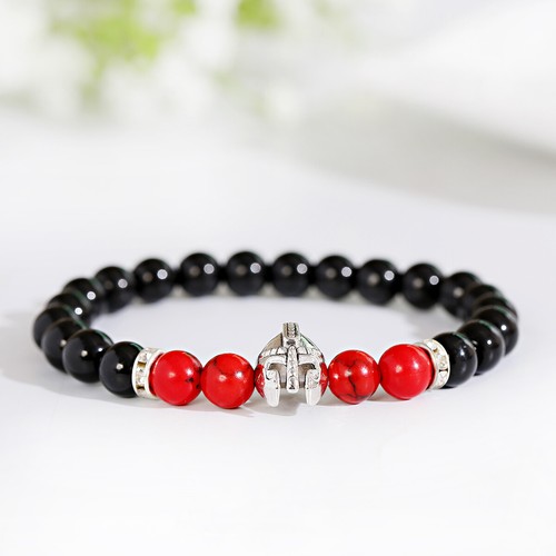Men Natural Stone Gold Silver Spartan Helmet Beaded Charm Bracelet Bangle Gifts - Picture 8 of 93