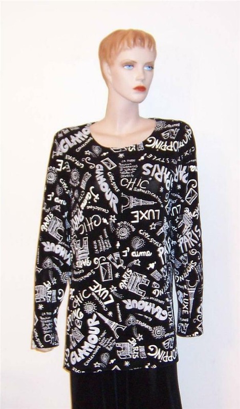 SAMANTHA TRAVELERS SLINKY BLACK WHITE PARIS LUXE GLAMOUR CITY STYLE  LS TOP L