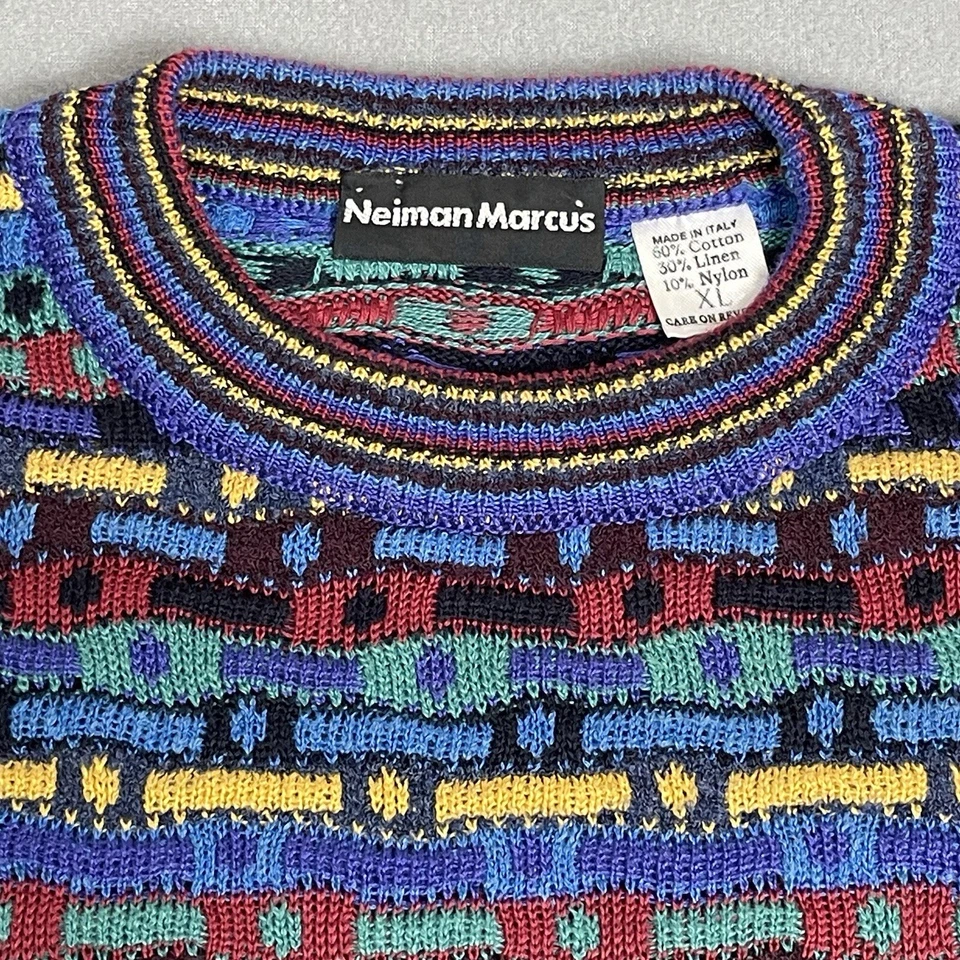 Neiman Marcus Sweater Mens XL Geometric Crewneck Pullover Party Holiday Italy - Image 3 of 4