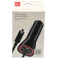 NIB VERIZON VEHICLE CHARGER WITH DUAL OUTPUT LED LIGHT TOUCH TO TURN ON 9’ Cord