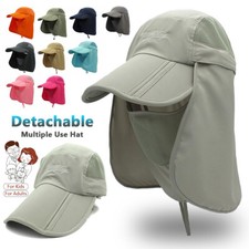 For Adult Kids Fishing Sun Hat with Face Neck Cover Detachable UV Protection Cap