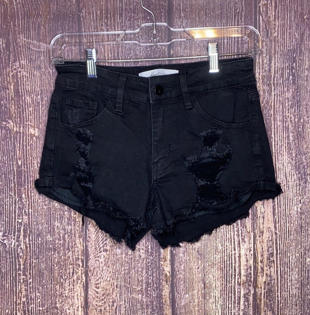 KANCAN signature black mid rise denim shorts size 25 … Gem