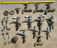 LARGE Lot of Antique Vintage Plumbing Hot Cold Faucets Spigots Hose Bibs Parts