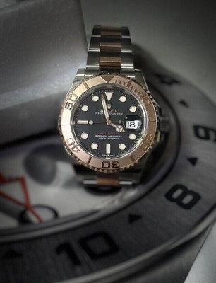 Rolex Yacht-Master 18k Rose Gold/Steel Black Dial Mens 40mm Watch  116621