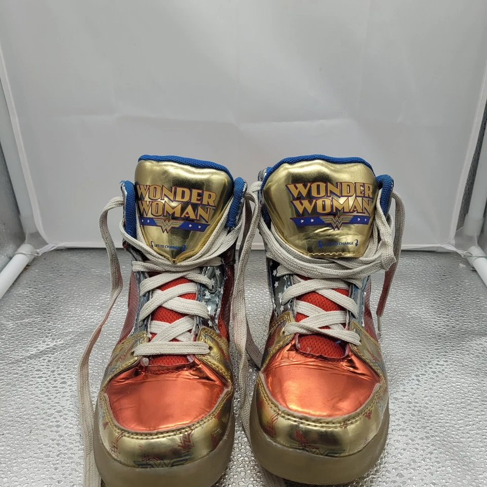 Red Gold Marvel Wonder Woman Light Up Hi Top Sneakers W/ USB Charg Port US 13 YT - Image 4 of 4