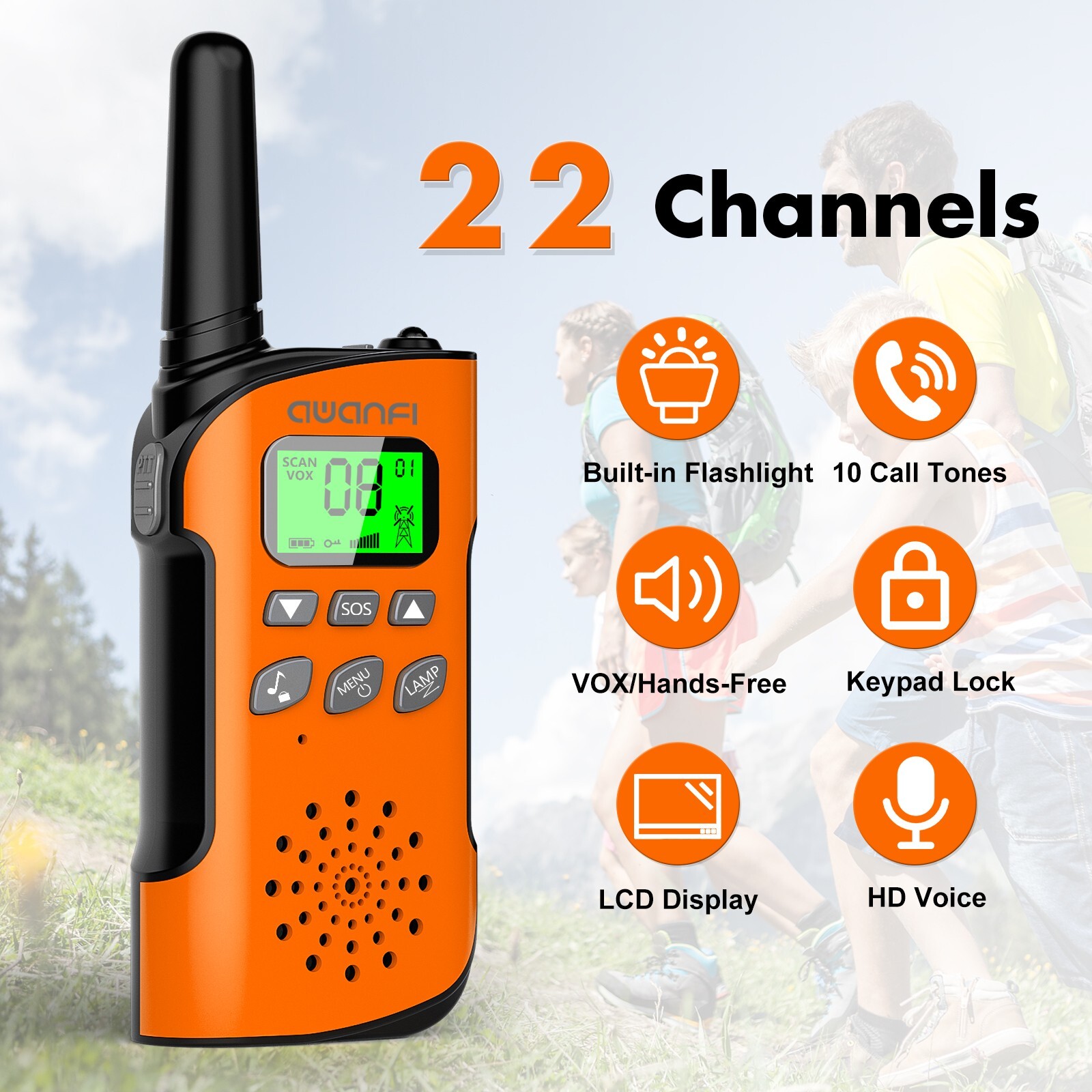 Rechargeable Long Range Walkie-Talkie with Li-Ion Battery, 2 Way Radios with VOX