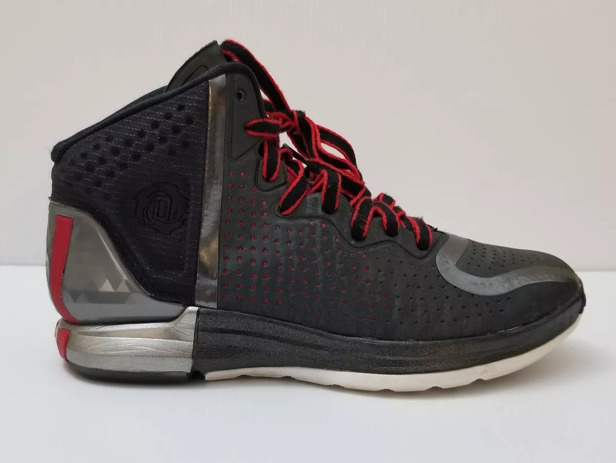 Adidas D Derrick Rose Men Basketball Shoes Black Red 7.5 Lace Up Geofit Sneaker