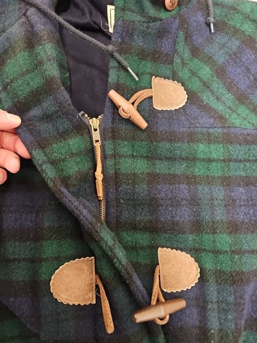 Vintage LL Bean Duffle Hooded Coat Women's XL Plaid USA Wool Toggle Jacket - Picture 8 of 9