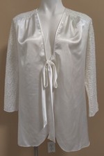Vintage Lucie Ann II White Satin Lace Sleeve Bridal Dressing Robe Size Small EUC