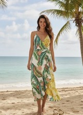 $180 NWT Farm Rio Azalea Forest Wrap Midi in White Palm Pineapple Tank Dress XS