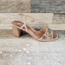 Badgley Mischka Blaine Womens Sandals Sz 9 Beige Embellished Satin Block Heel