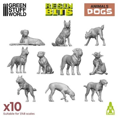 Green Stuff World Hunde Set (10) Resin Gelände models 3D printed set Dogs