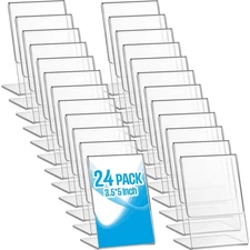 24 Pieces Acrylic Sign Holder L Shape Clear Sign Stand 3.5 x 5 Inch Plastic P...