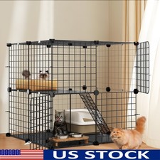 2-Tier Cat Cage Easy Assembly Indoor Outdoor Pet Enclosure Cats Small Animals US