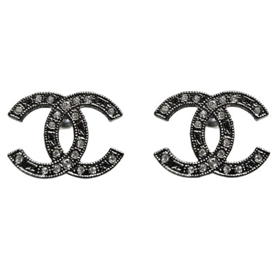 Alphabet C Studs, Black Rhodium Plated Silver With 2mm CZ Diamond Round Studs