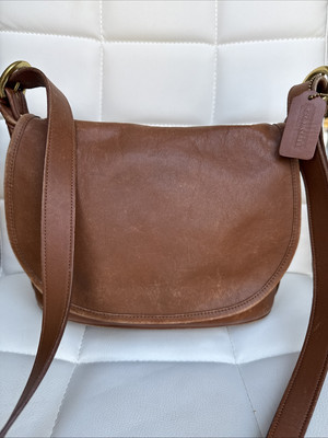 Coach Fletcher Shoulder Saddle Bag British Tan Brown Leather