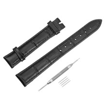 Leather Band Embossed 15mm Leather Watch Strap with Spring Bars, Black