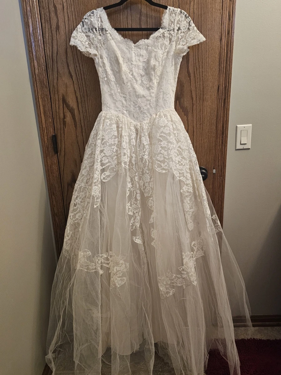 white 50s dress 1950s Halterneck Satin Floral Lace Vivien of Holloway 72.5cm) White Evening Dress Women's Solid