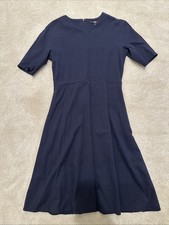 UNIQLO Women Navy Ponte Fit & Flare Dress Short Sleeve Minimalist Classic Size S
