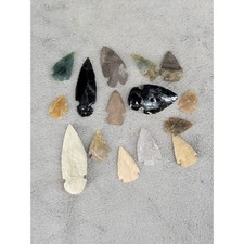 Lot of 14 Mixed Stone Arrowheads Obsidian Chert Hand Knapped Projectile Points