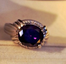 Sterling Silver Statement Ring With Dark Purple Amethyst Stone. New Size 9