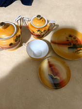 Hand Painted Japanese small Tea Set Made in Japan Cup Saucer Creamer Sugar