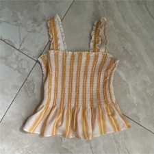 Market & Spruce Girls Yellow White Striped Ruffle Tank Top Square Neck Size 12