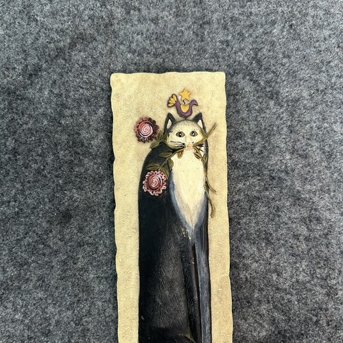 VTG E. Smithson Signed Cat Folk Art 3D Resin Wall Plaque Cat Lady 3" x 10.75" - Picture 2 of 17