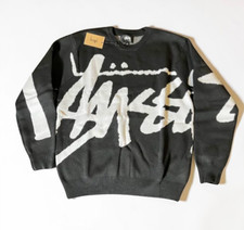 Stussy Stock Sweater Black Size S-XL Big Logo Knit Waffle Crewneck Fast Shipping