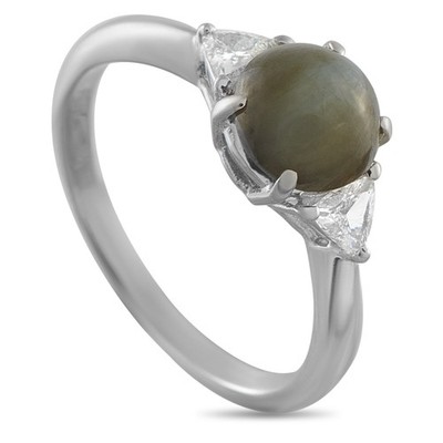 Platinum 0.20ct Diamond and Cats Eye Ring