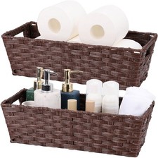 Plastic Wicker Storage Basket - Toilet Tank and Bathroom Basket, Woven Organizer
